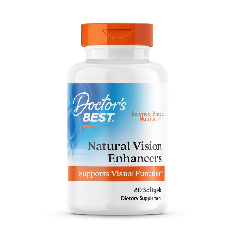 Doctor's BEST Natural Vision Enhancers bottle label highlighting Lutemax 2020 for eye support