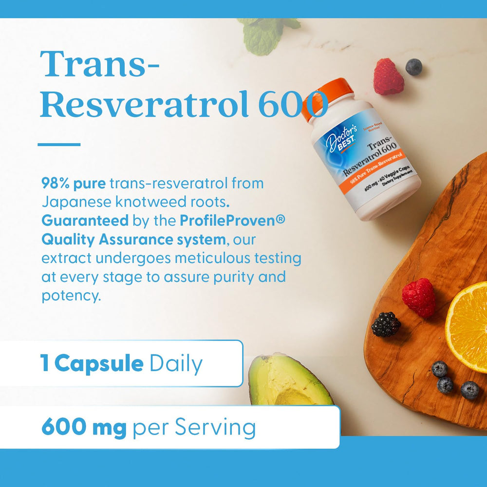 Supplement facts panel showing trans-resveratrol content
