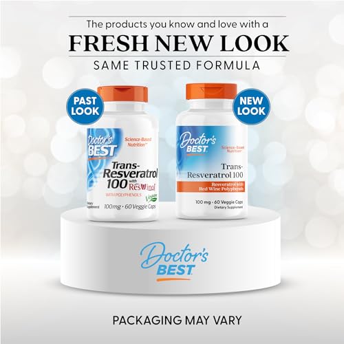Doctor's Best Trans-Resveratrol label close-up highlights Resvinol antioxidant blend.