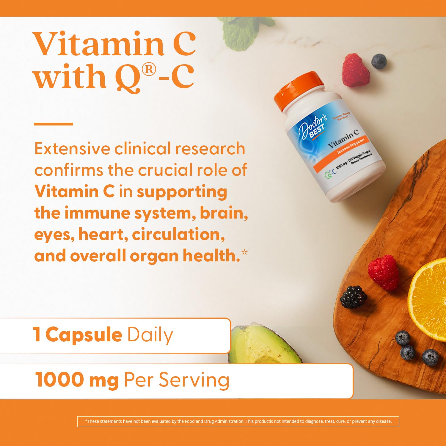 Ingredients and quality claims for Doctor's Best Vitamin C with Q-C 1000 mg