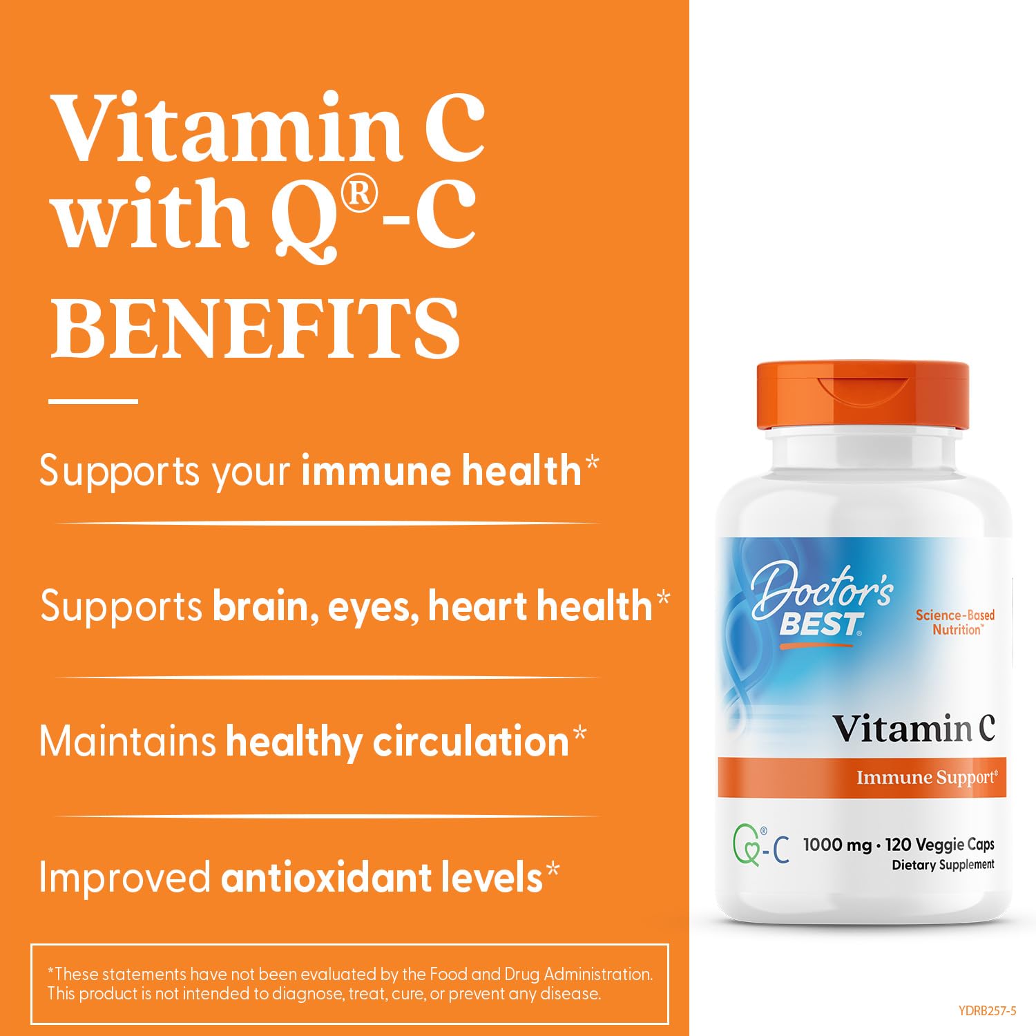 Close-up of vitamin C bottle label for Doctor's Best Vitamin C with Q-C 1000 mg