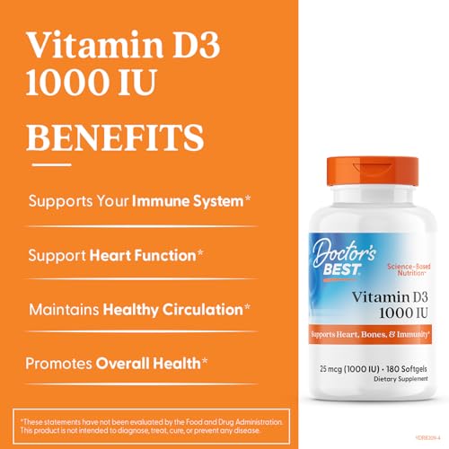 Front label showing Vitamin D3 1000 IU dosage and certifications