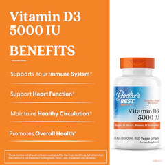 Supplement facts panel for Doctor's Best Vitamin D3 5000 IU