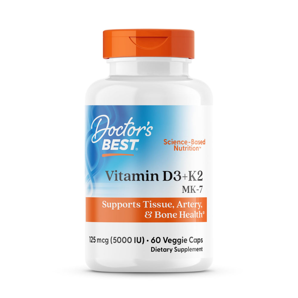 Bottle of Doctor's Best Vitamin D3 + K2 with 60 veggie caps