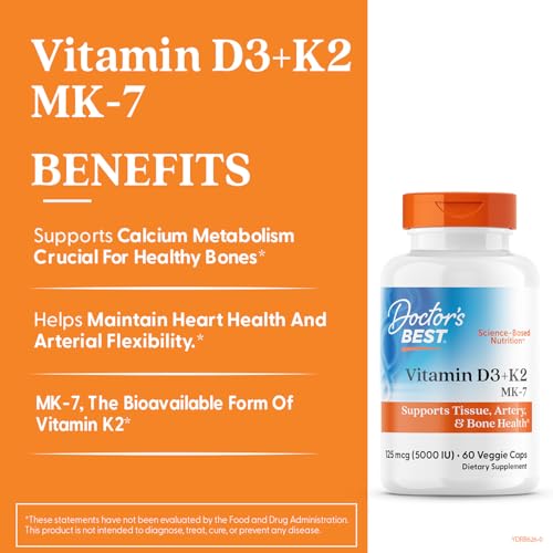 Label highlighting Vitamin D3 and Vitamin K2 MK-7 benefits