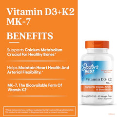 Label highlighting Vitamin D3 and Vitamin K2 MK-7 benefits