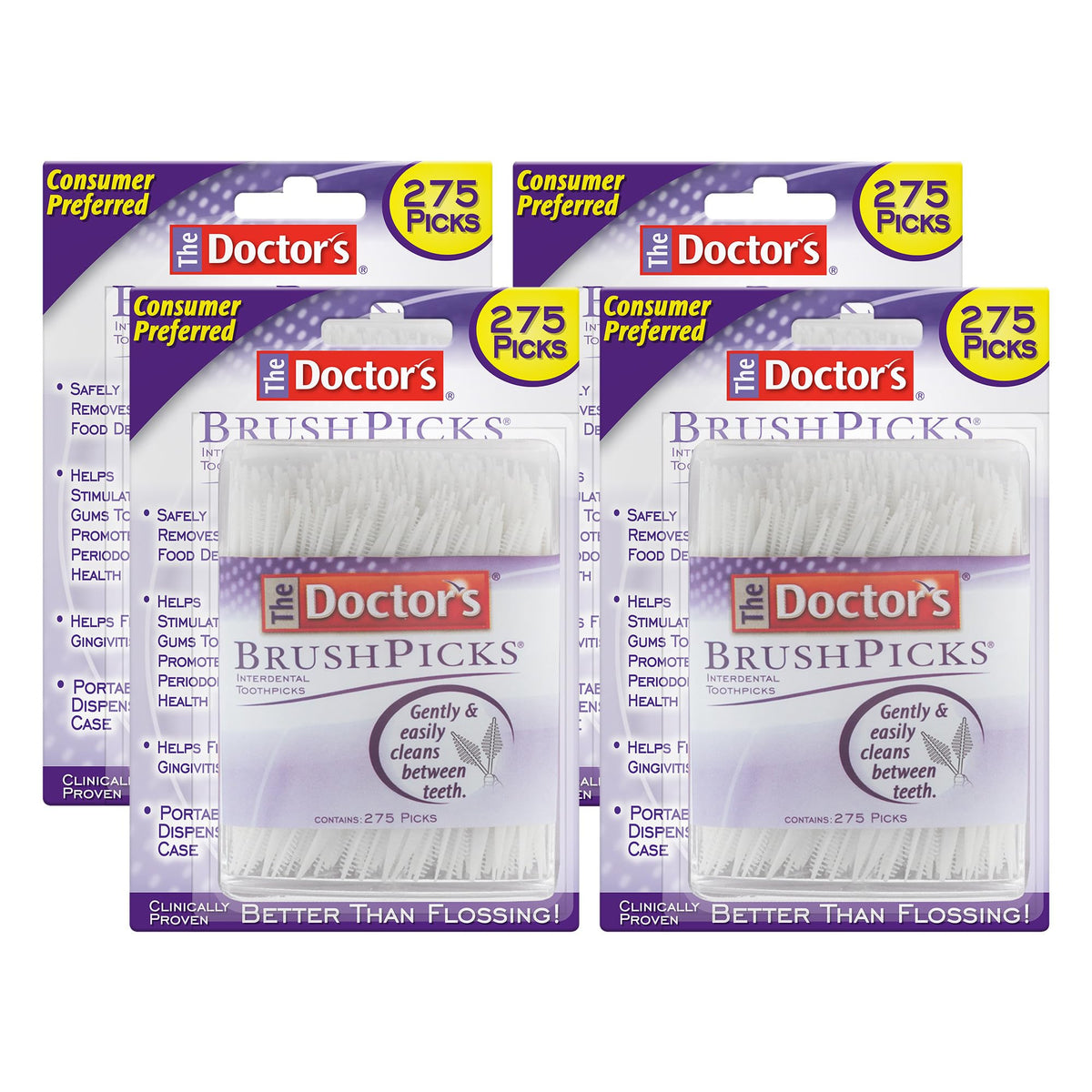 The Doctor's BrushPicks hero image displaying the 2-in-1 interdental brush and toothpick design.