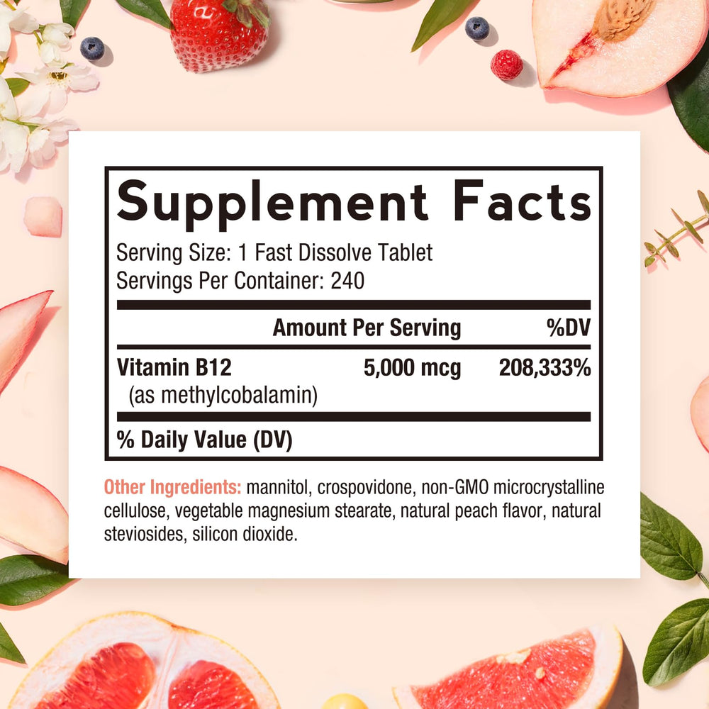 Close-up of methyl B12 5000 mcg tablets
