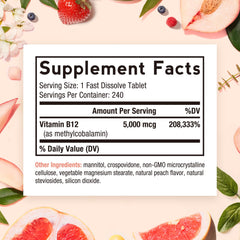 Close-up of methyl B12 5000 mcg tablets