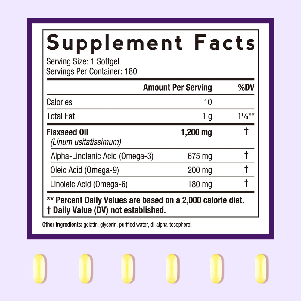 Close-up of flaxseed oil softgel capsules