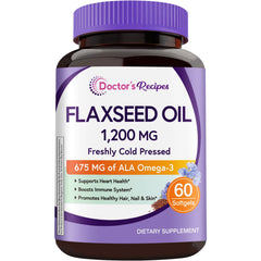 Doctor's Recipes Flaxseed Oil bottle – 1200 mg per softgel, 60 softgels total