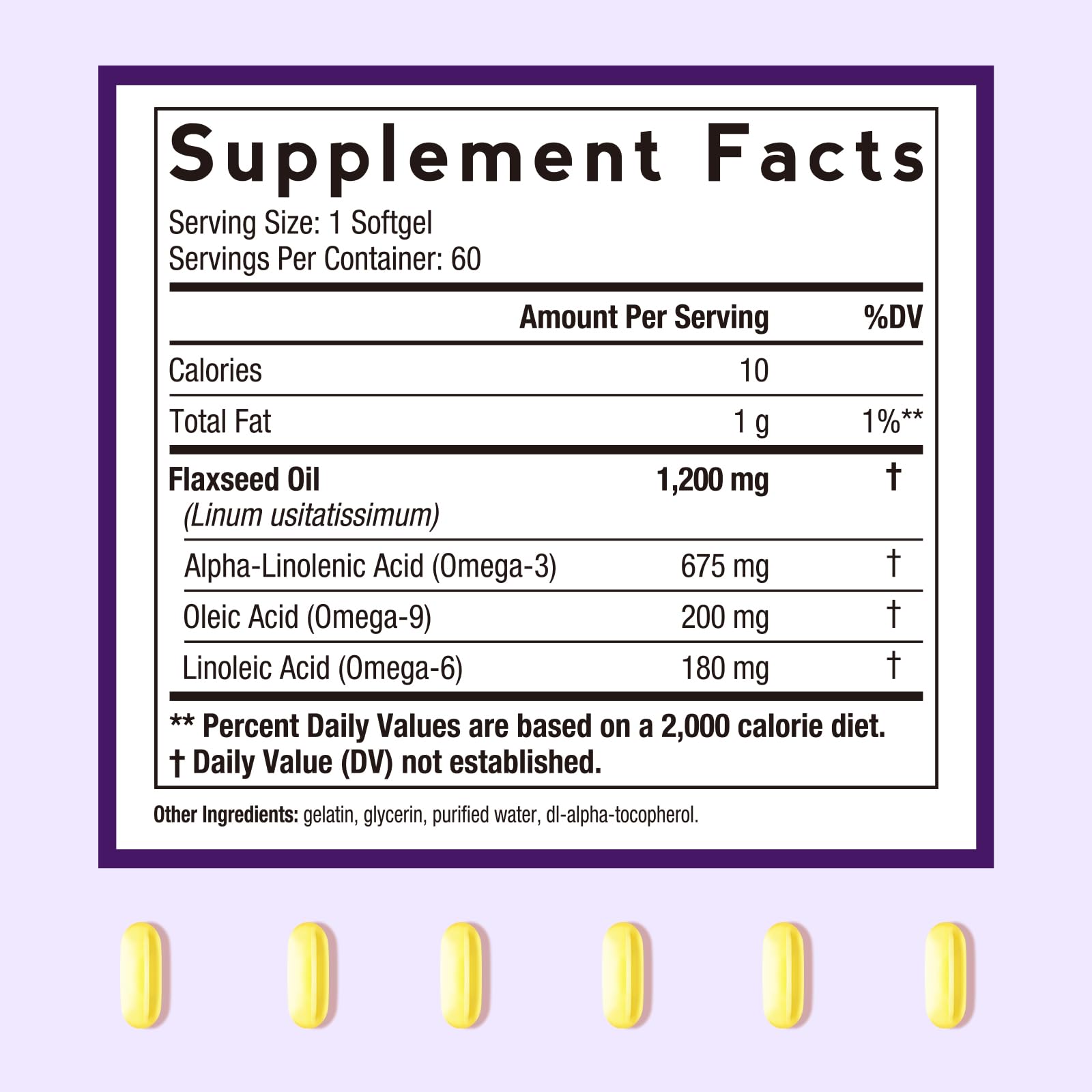 Close-up of flaxseed oil softgel capsules