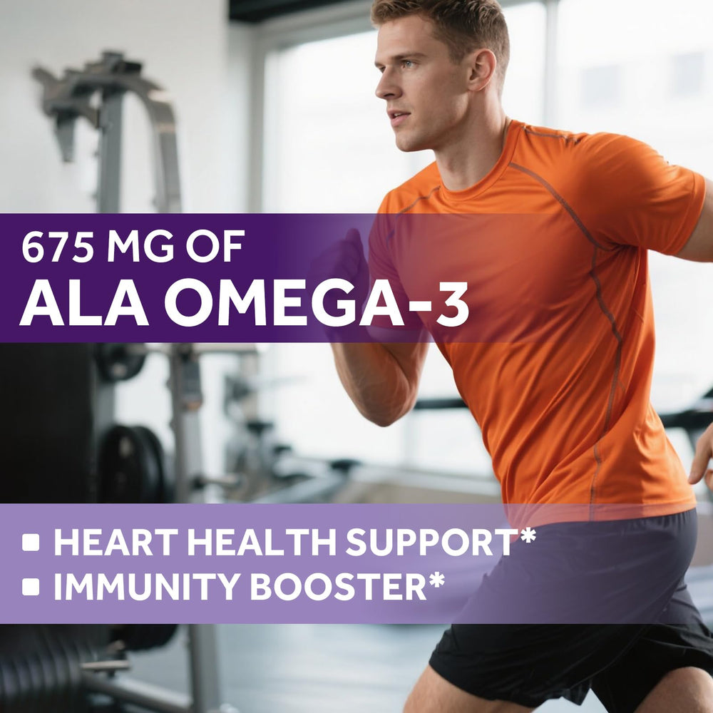 Nutrition details showing 1200 mg flaxseed oil per softgel