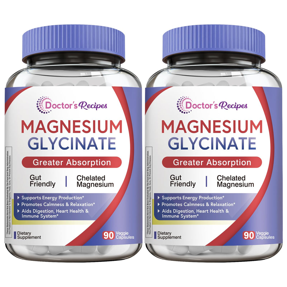 Doctor's Recipes Magnesium Glycinate bottle front view with 180 capsules