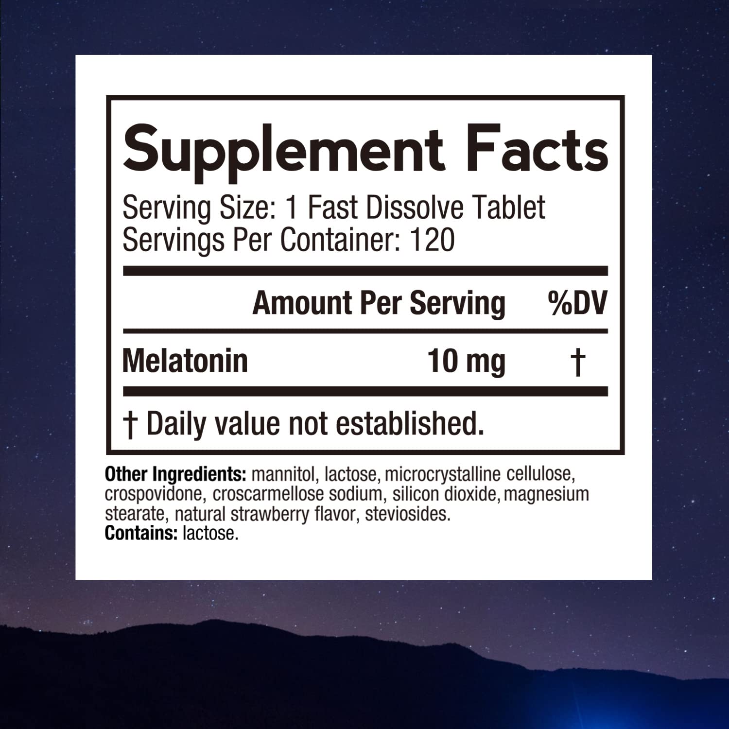 Close-up of melatonin fast-dissolve tablet showing strawberry flavor