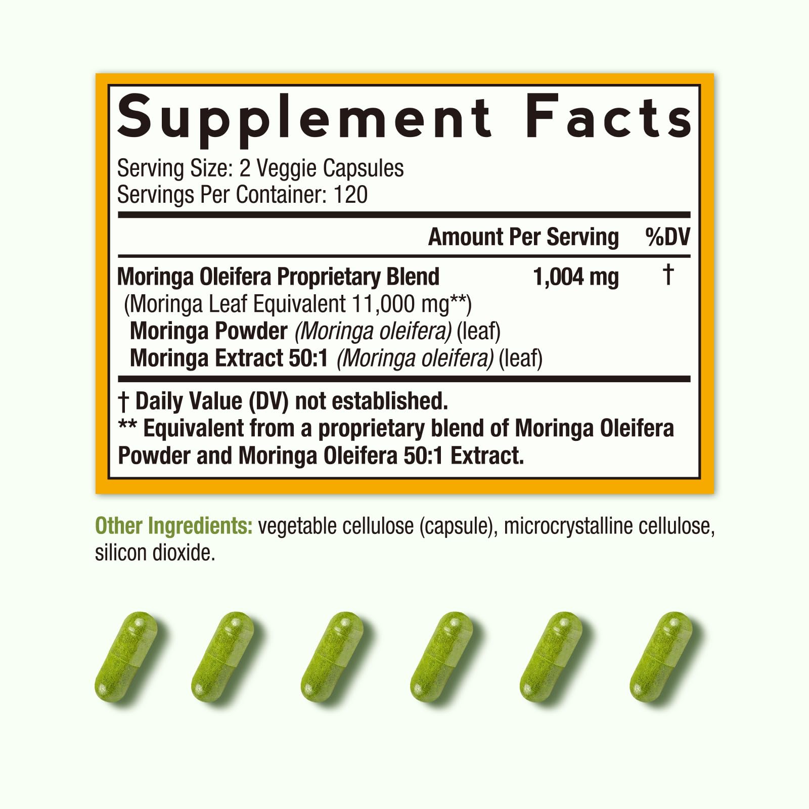 Serving size and dosage information for Moringa supplement