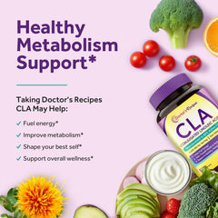 Doctor's Recipes non-stimulating CLA softgels held in hand for daily use