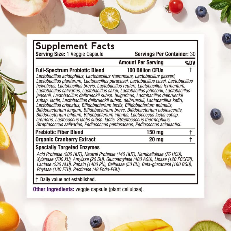 Close-up of probiotic capsules showing 32 strains