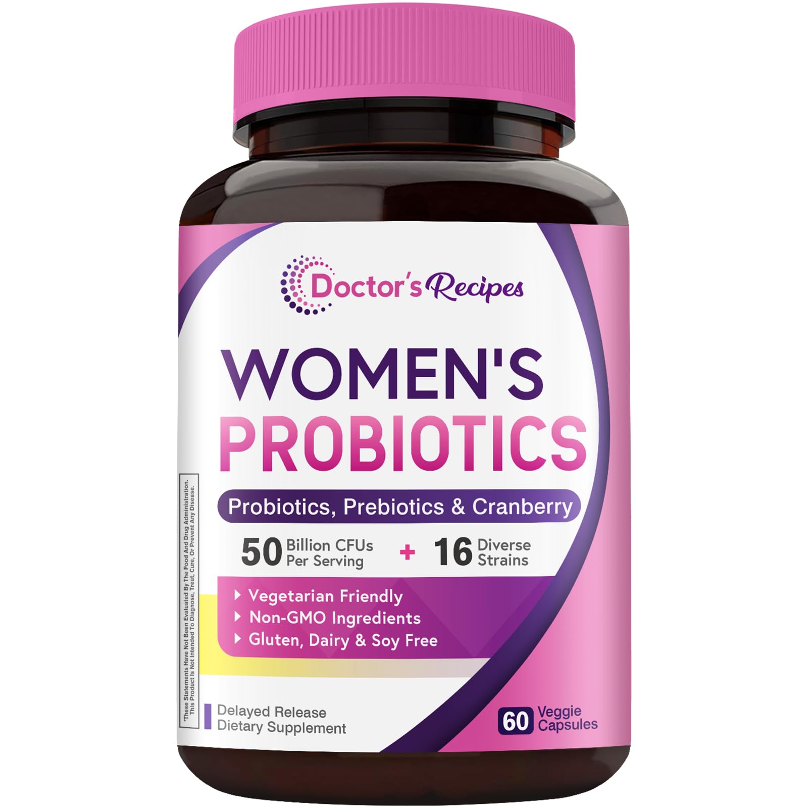 Doctor's Recipes Women's Probiotic bottle with 60 capsules for daily gut balance.