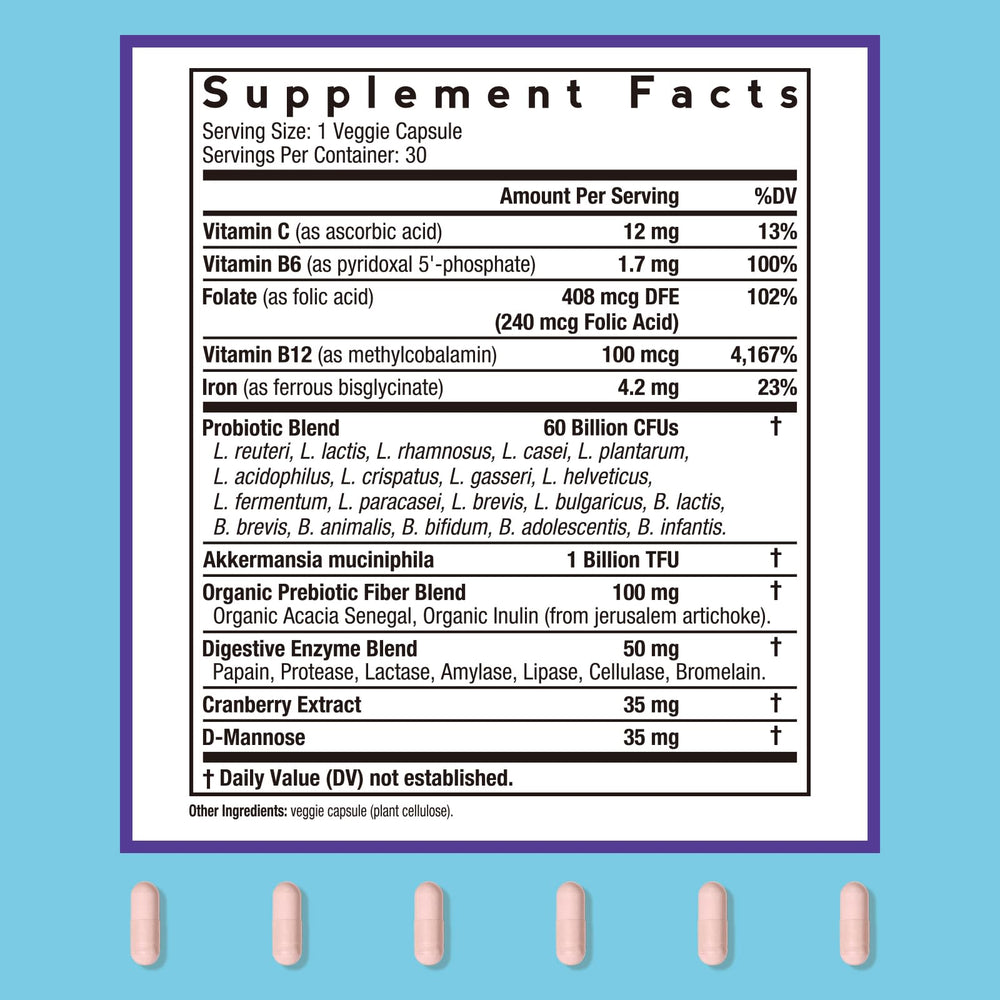 Capsules representing 60B CFU probiotic with Akkermansia muciniphila