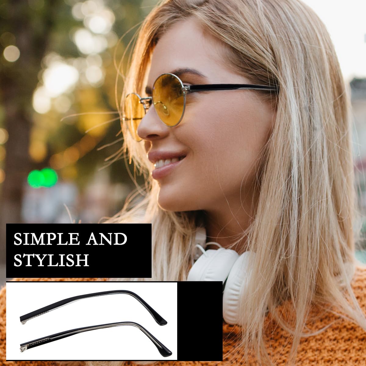 Glasses with replacement arm installed on frame