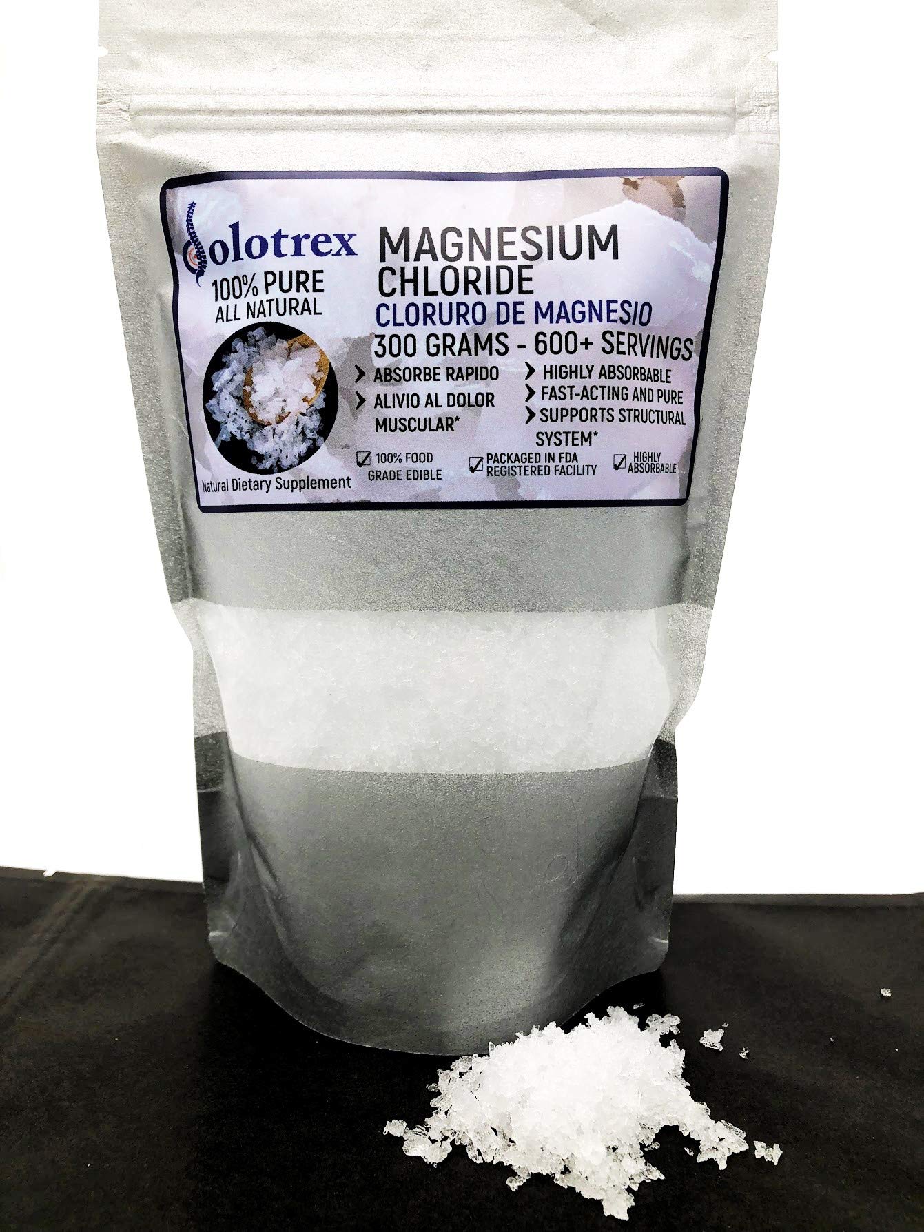 Close-up of magnesium chloride powder texture