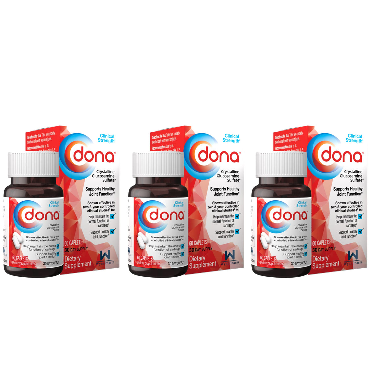 DONA Glucosamine Sulfate 750 mg bottle caplets front view