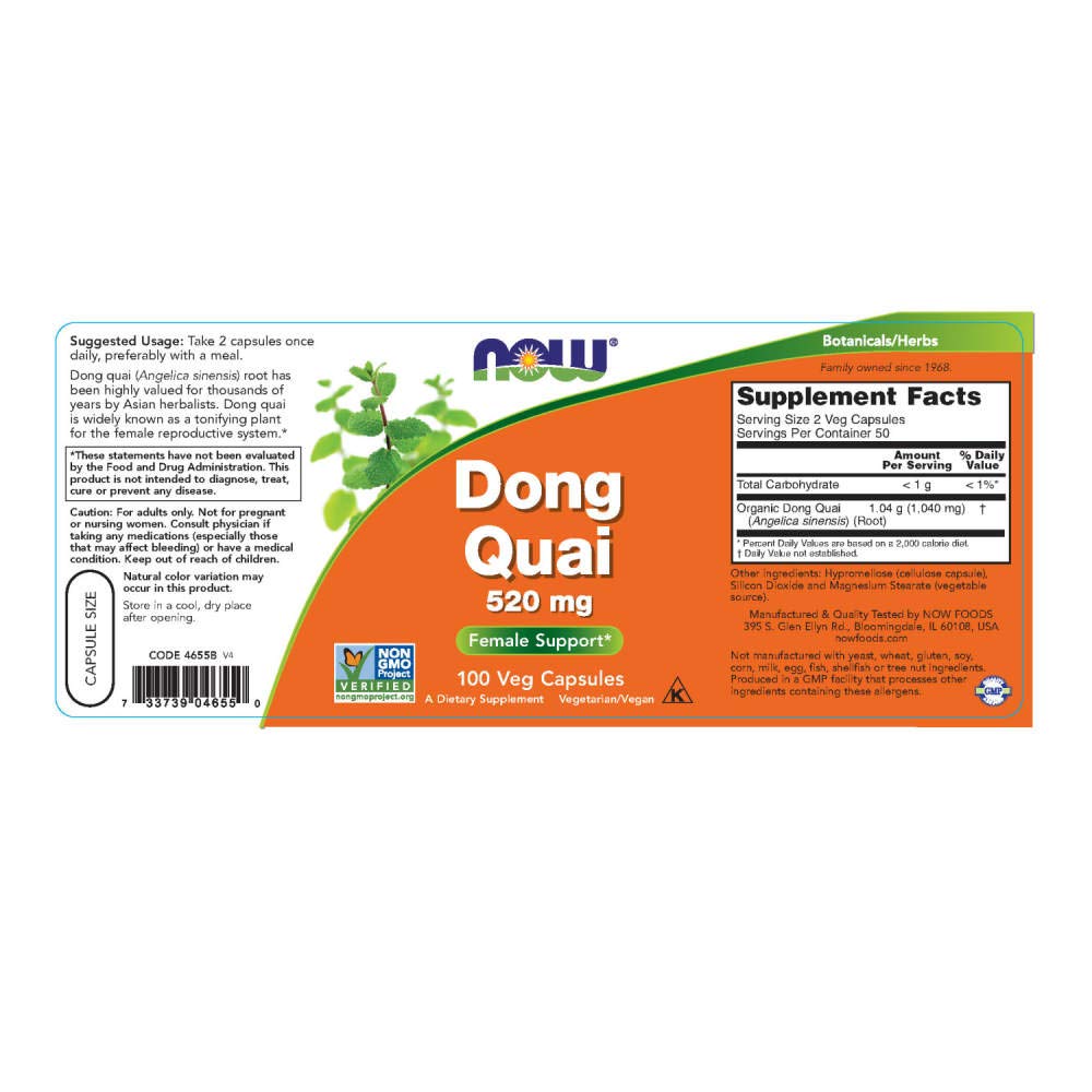 Dong Quai 520mg bottle label close-up