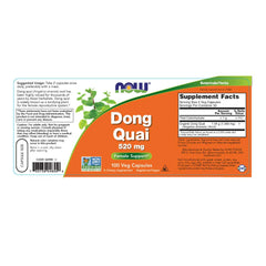 Dong Quai 520mg bottle label close-up