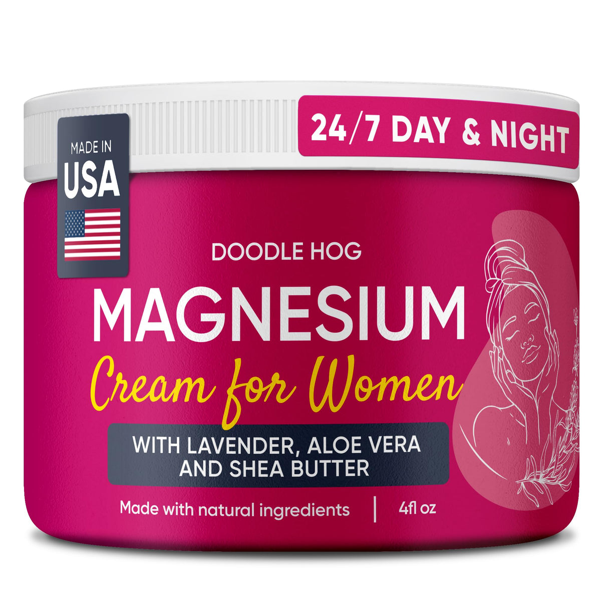 DOODLE HOG Magnesium Cream for Women lavender scent jar 4 oz