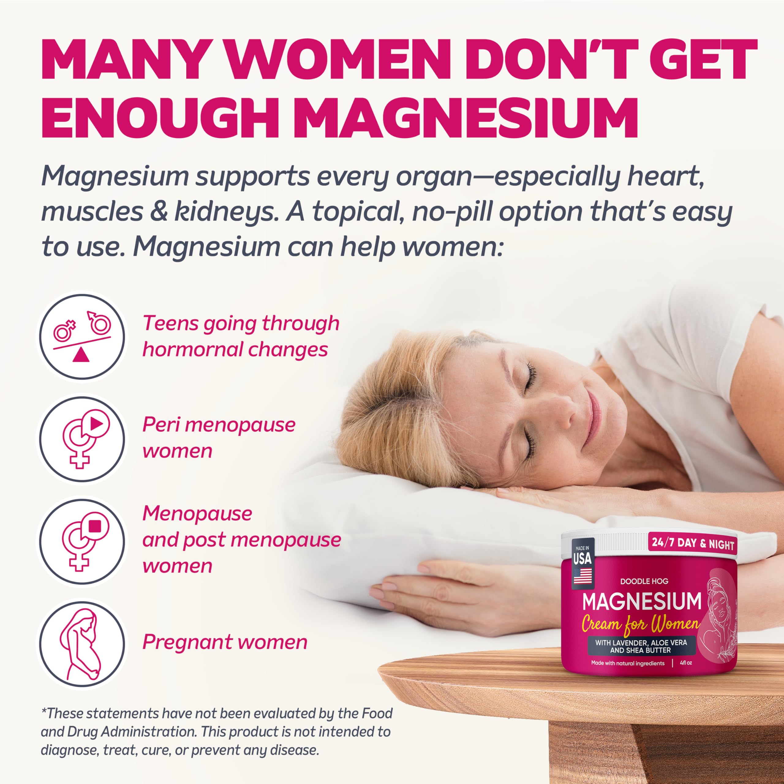 Close-up of DOODLE HOG magnesium cream jar with lavender label