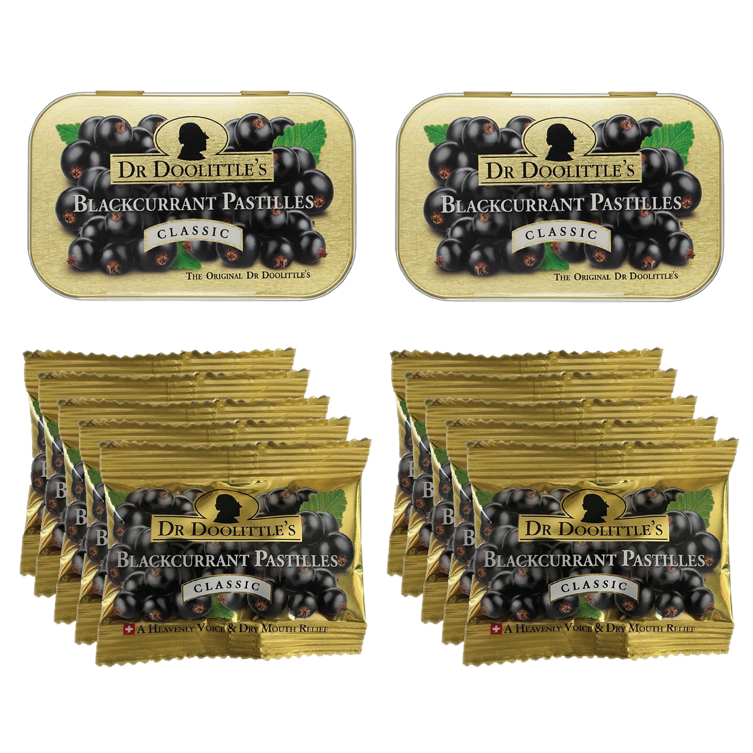 Two DOOLITTLE Dr Classic Soft Fruit Pastilles Blackcurrant tins, 2.12 oz each