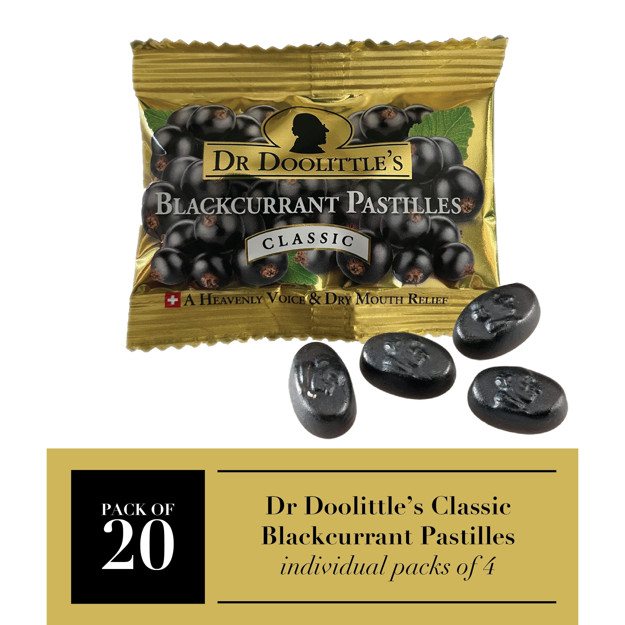 Travel-size sachet of Doolittle Dr Pastilles for voice and throat support