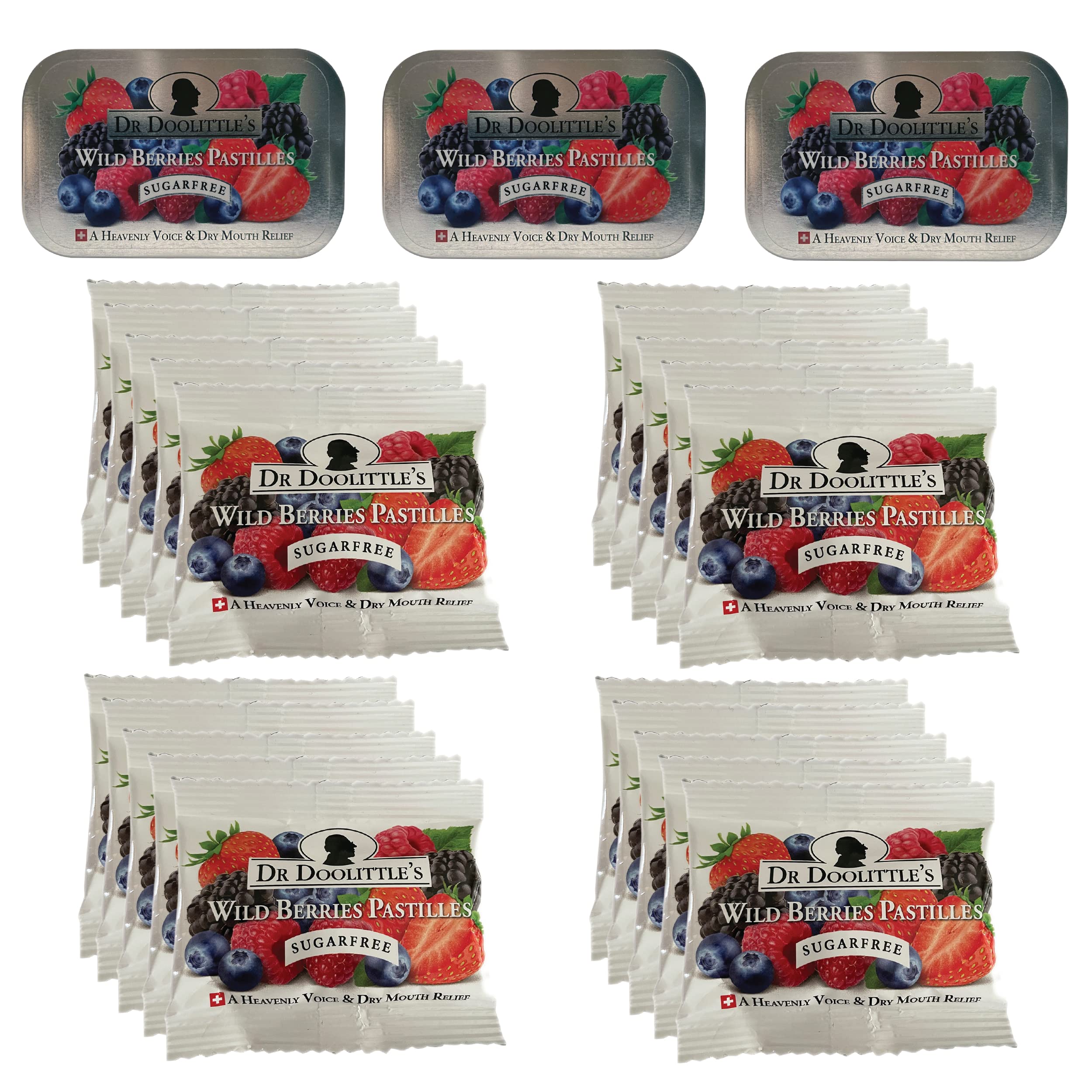 Doolittle Wild Berries Sugar-Free Soft Pastilles in 2.12 oz tin for voice and throat