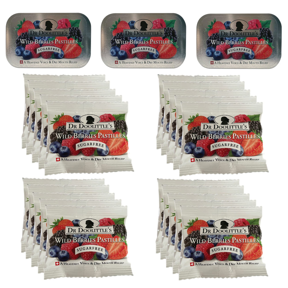 Doolittle Wild Berries Sugar-Free Soft Pastilles in 2.12 oz tin for voice and throat
