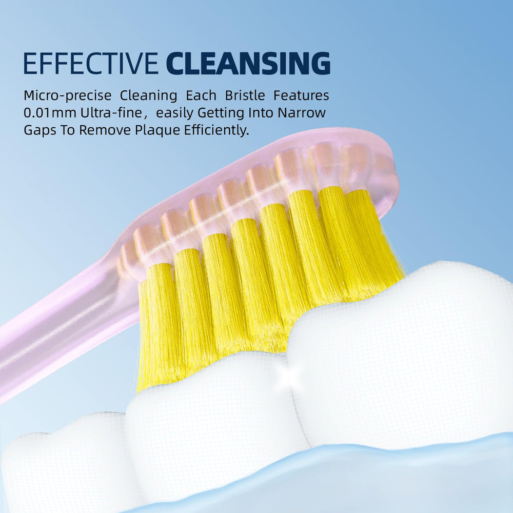 Close-up of ultra-soft PBT bristles for sensitive gums
