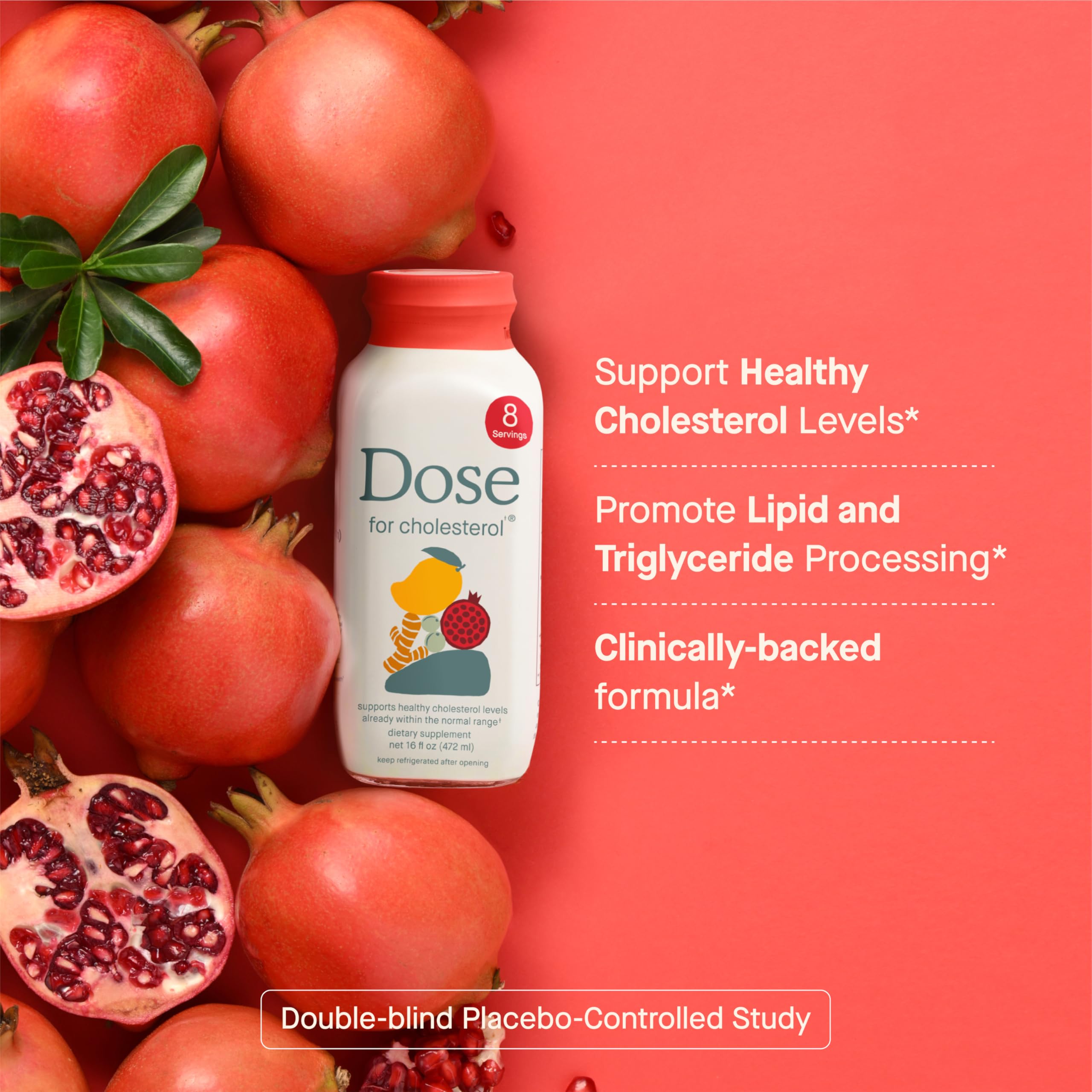 Back label of DOSE 16oz cholesterol bottle