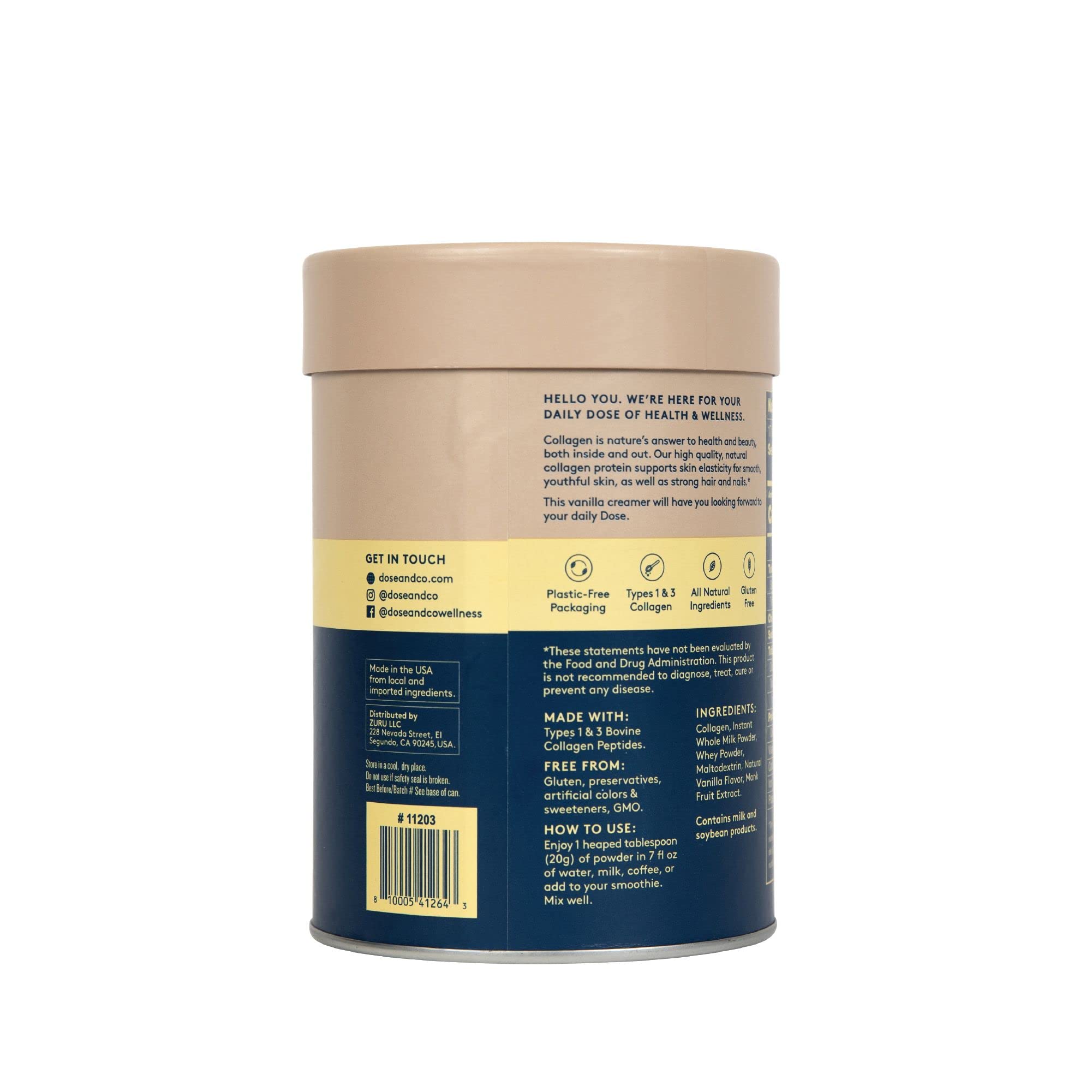 DOSE & CO Collagen Creamer Vanilla label with nutrition information