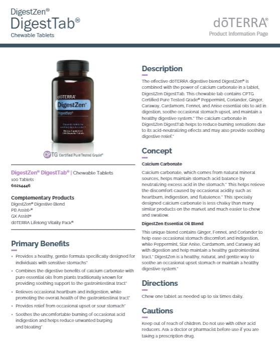 DigestZen DigestTab chewable tablet with key ingredients Ginger, Peppermint, Caraway, Coriander and Anise