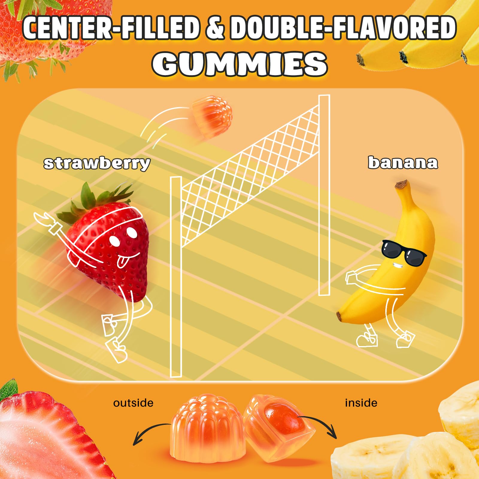 Close-up of gummies showing texture and sugar-free appearance