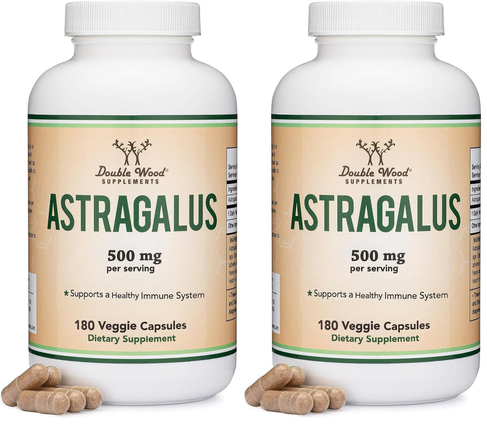 Two bottles of Double Wood Astragalus 500mg Immune Support 180 capsules each
