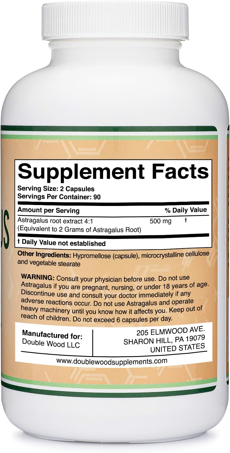 Packaging image showing two bottles of Double Wood Astragalus Immune Support