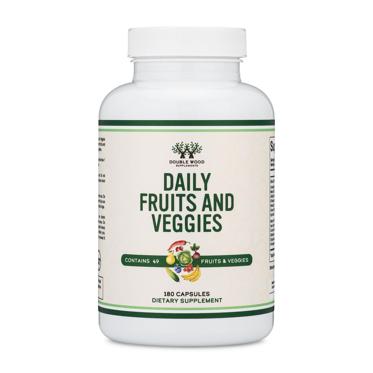 Double Wood Fruits and Vegetables supplement bottle label