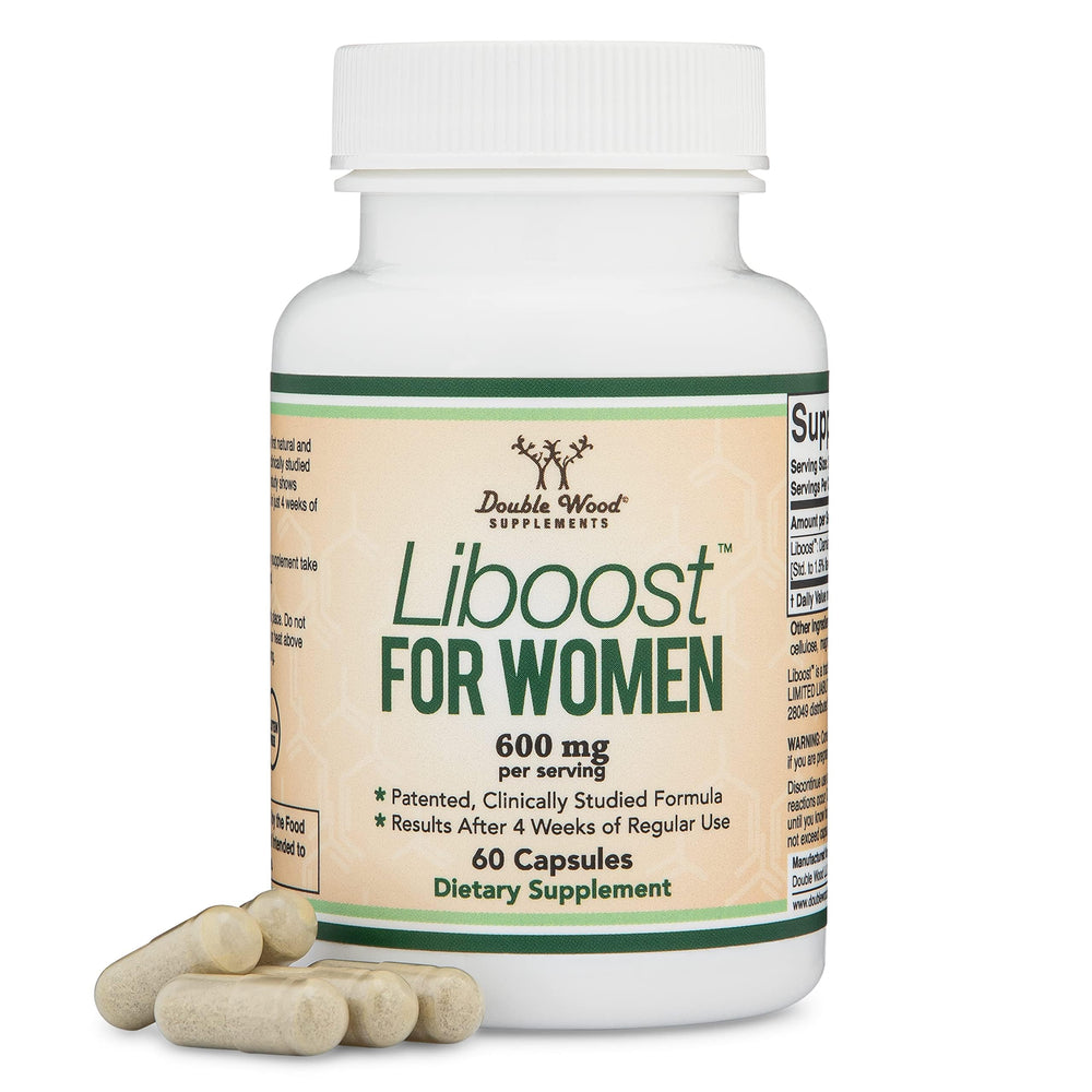 Double Wood Liboost bottle-front view showing daily libido support for women.