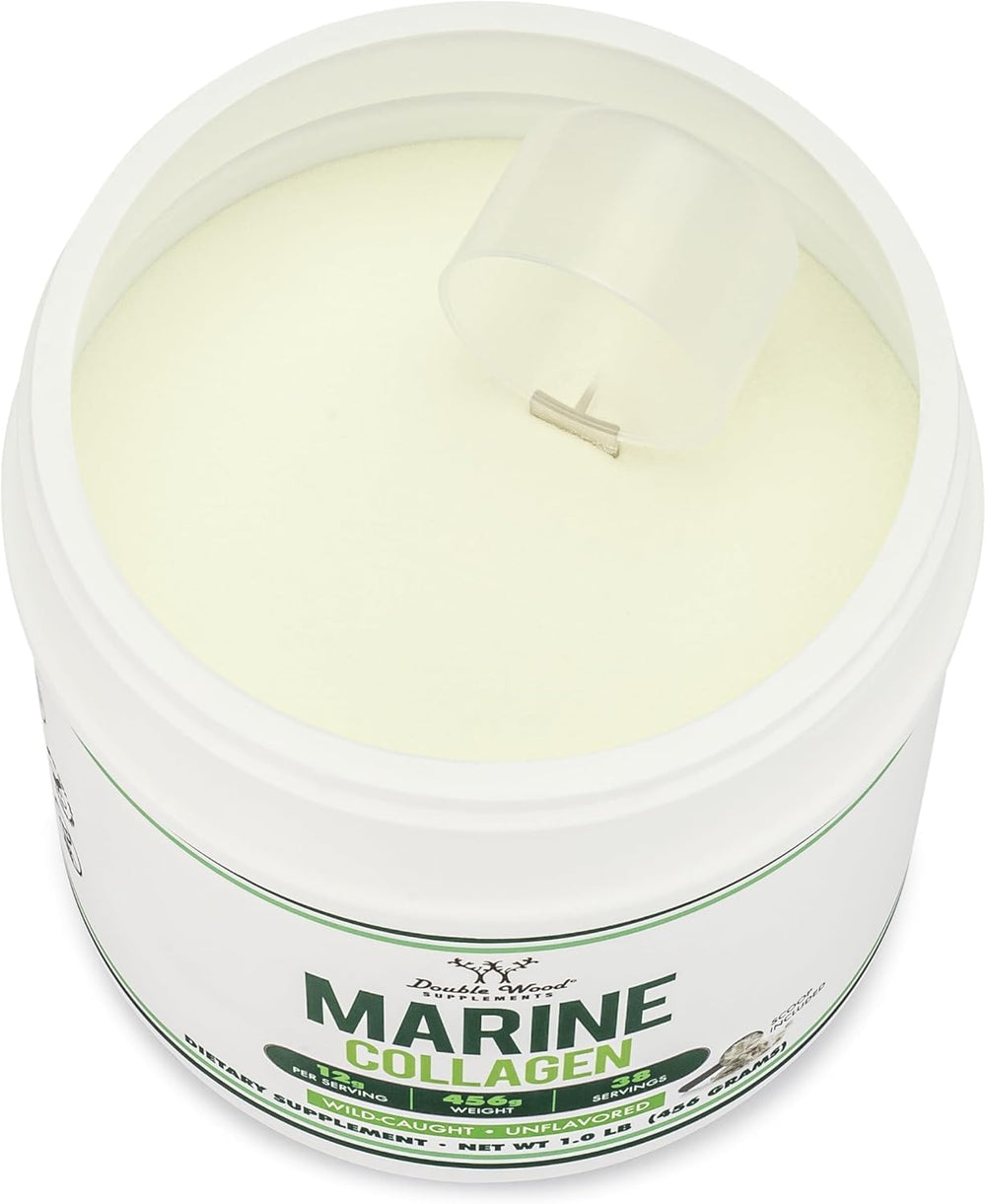 Unflavored, micronized marine collagen powder being stirred