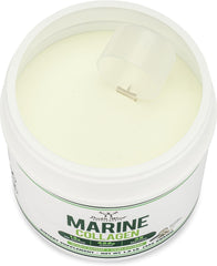 Unflavored, micronized marine collagen powder being stirred