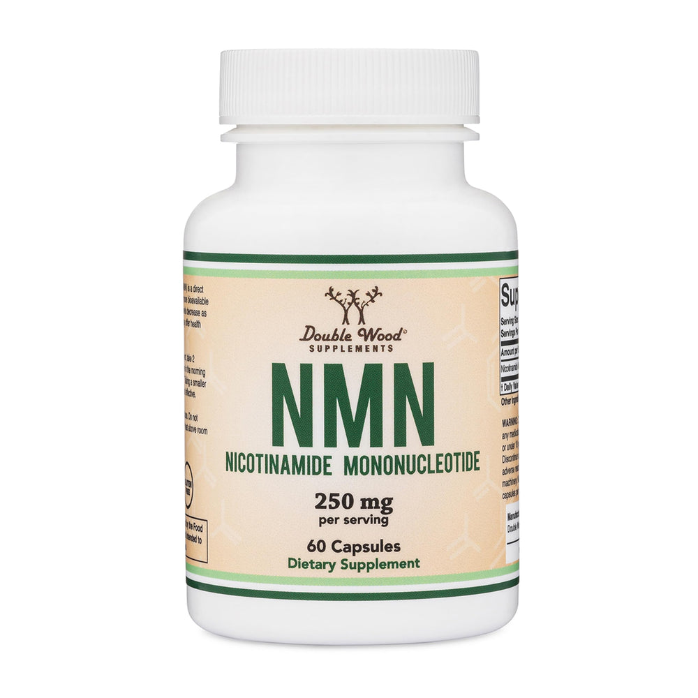 Front view of Double Wood NMN 250mg 60 capsules bottle