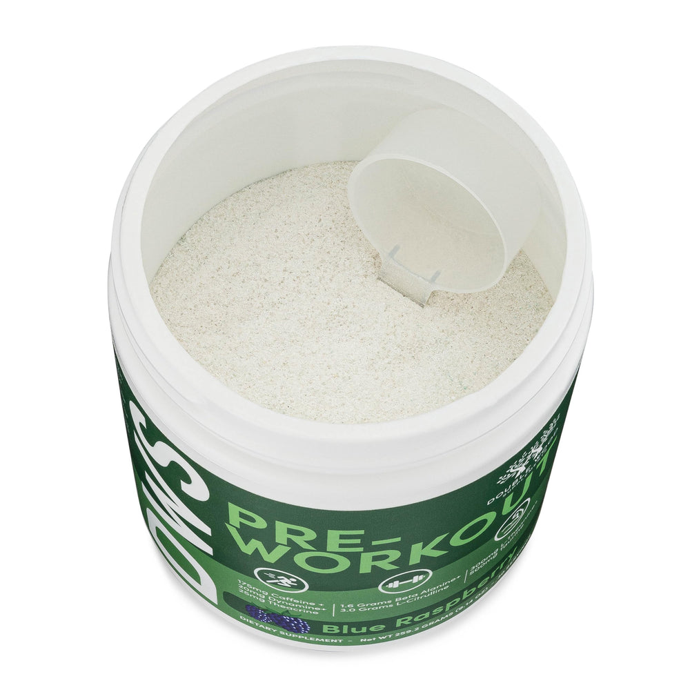 Double Wood Preworkout daily-use setup highlights 30 servings and scoop included.