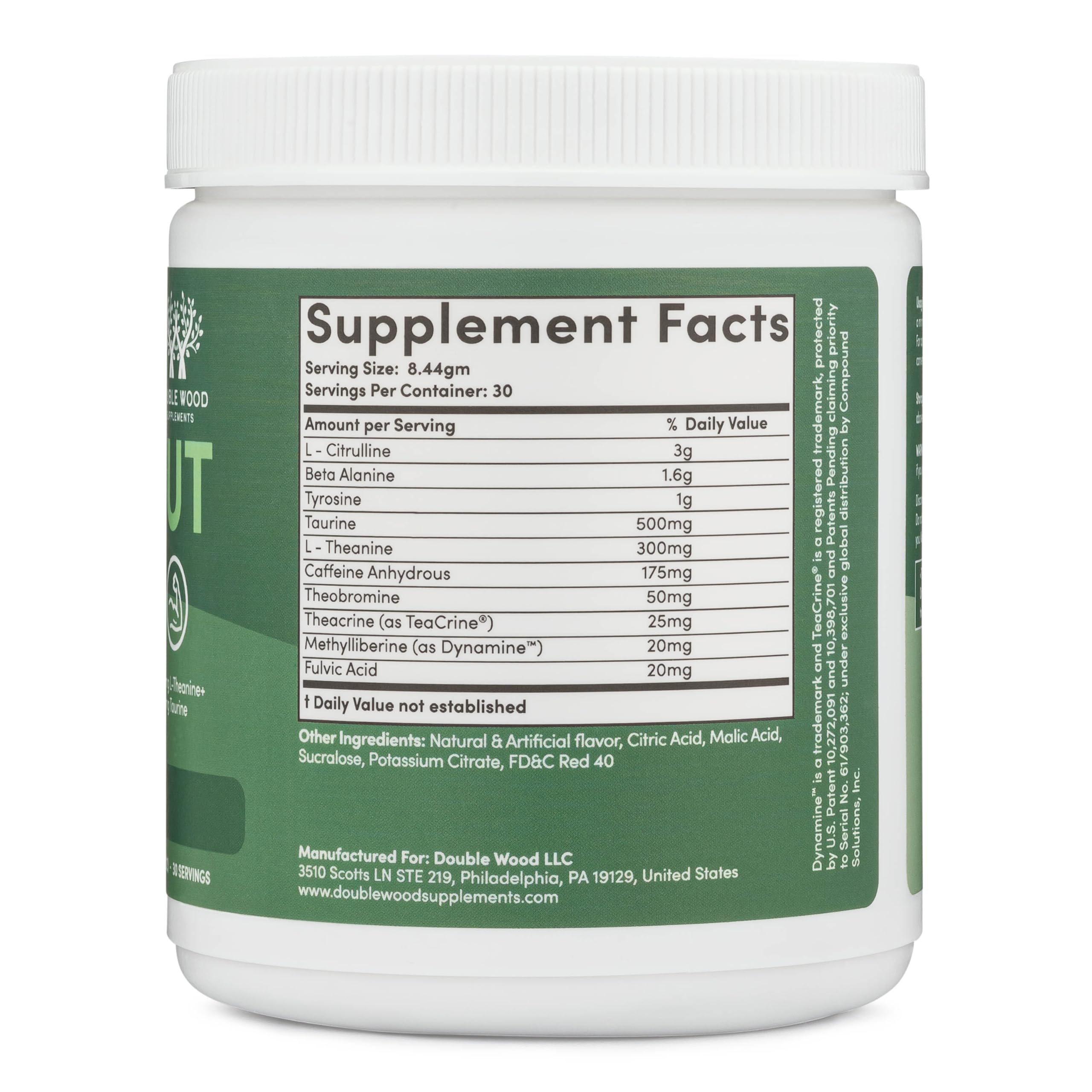 Double Wood preworkout ingredients label shows caffeine and amino acids