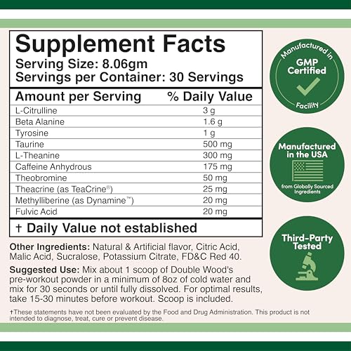 Double Wood preworkout scoop in jar for easy, precise dosing.